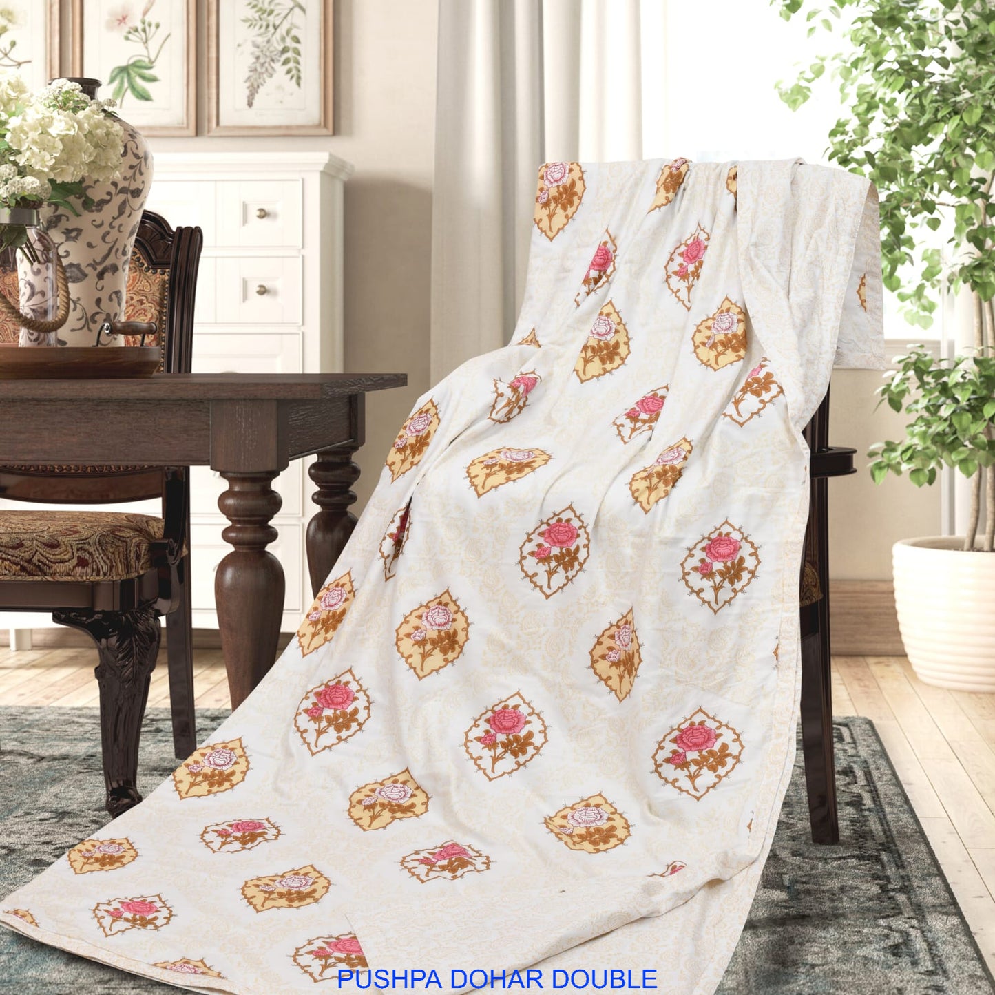 Rose Print Double Cotton Dohar – Reversible