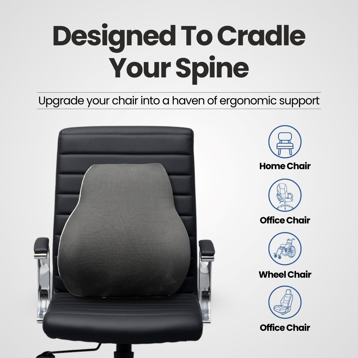 “Cushioned back rest on office chair,”