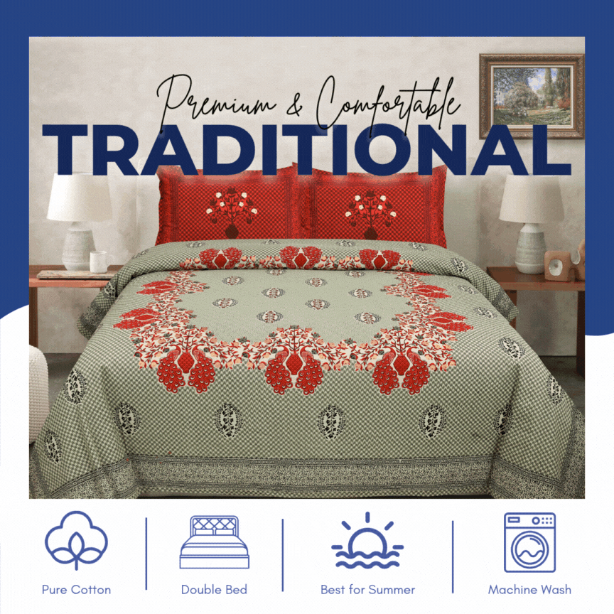 ROSEGOLD Elegant Traditional Prints Double Bedsheet – 100% Pure Cotton