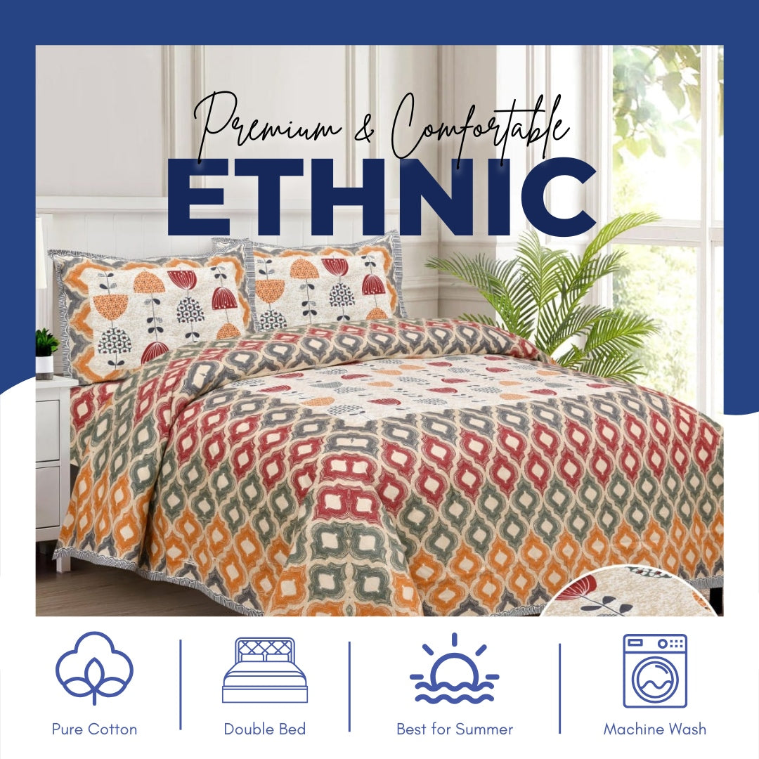 Arabic Beauty Pure Cotton Double Bed Bedsheet with 2 Pillow Covers