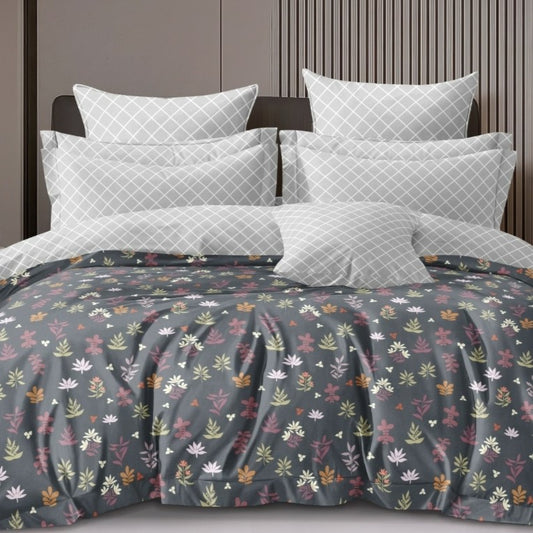 Floral Grey Reversible Fibre Comforter – Double/King Size