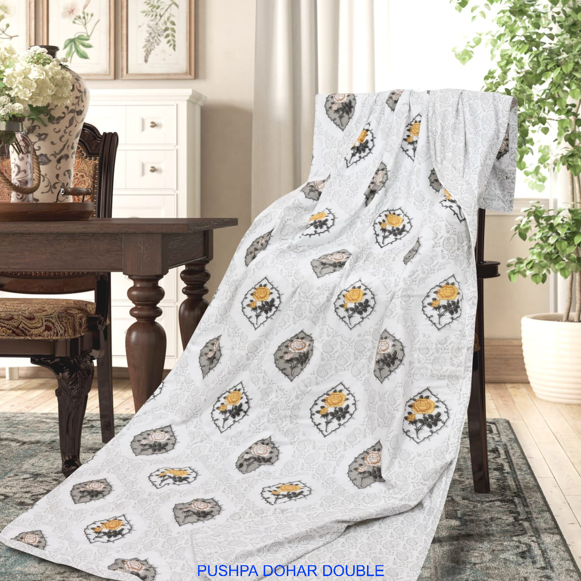 Rose Print Double Cotton Dohar – Reversible