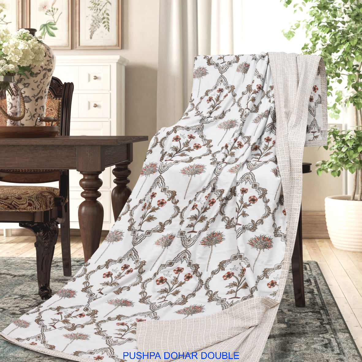 Sanganeri Marigold Trellis Reversible Double Dohar