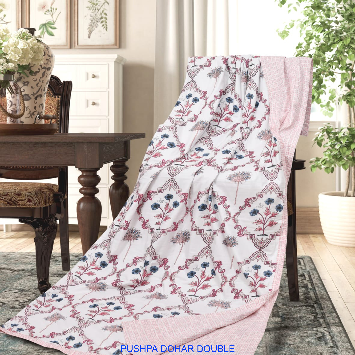 Sanganeri Marigold Trellis Reversible Double Dohar