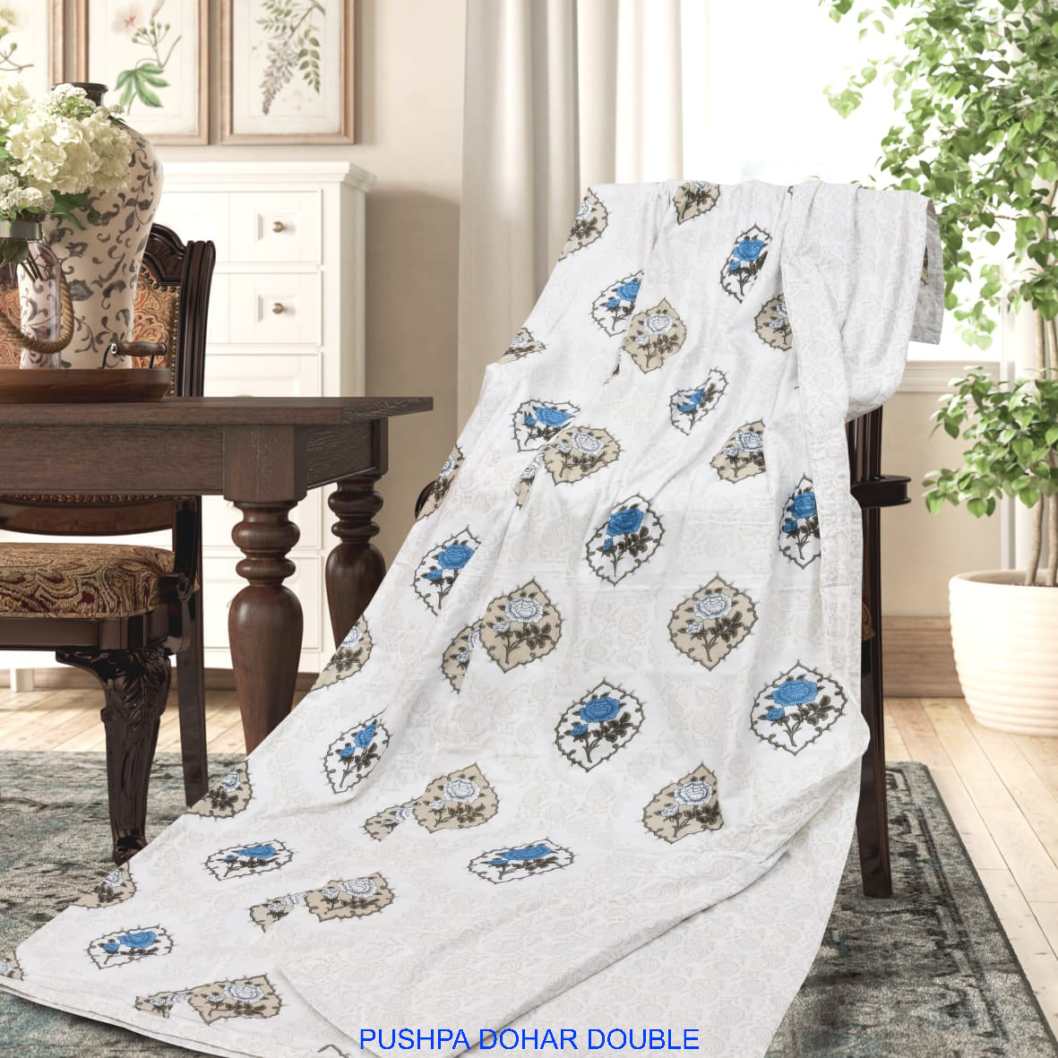 Rose Print Double Cotton Dohar – Reversible