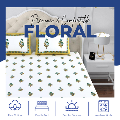 SINDOOR Floral Print Cotton Bedsheet – Double Bed Size