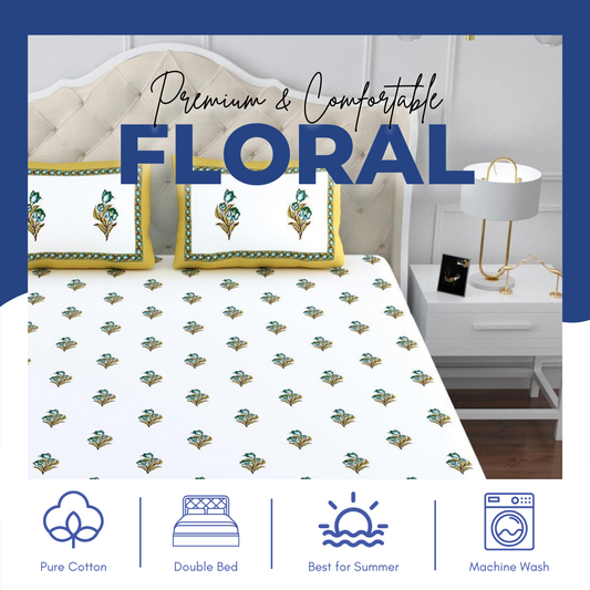 SINDOOR Floral Print Cotton Bedsheet – Double Bed Size