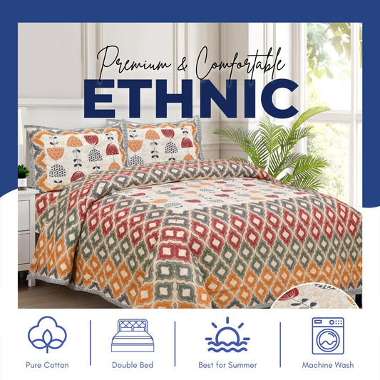 Arabic Beauty Pure Cotton Double Bed Bedsheet with 2 Pillow Covers